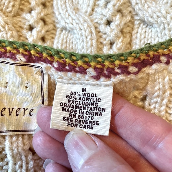 Anthropologie Guinevere Blue Ribbon Cardigan Size M Folksy Needlepoint Cableknit - Picture 13 of 13